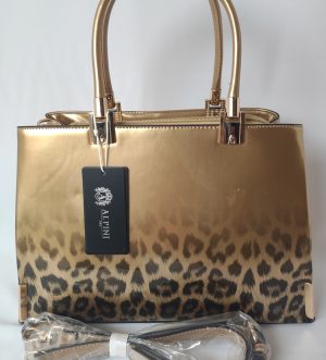 Lacquered handbag with animal print